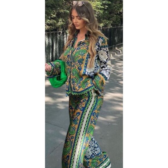 NWOT ⭐️Viral Zara 2 piece set, shirt and pants, Sz L $159 E40 - Picture 3 of 15